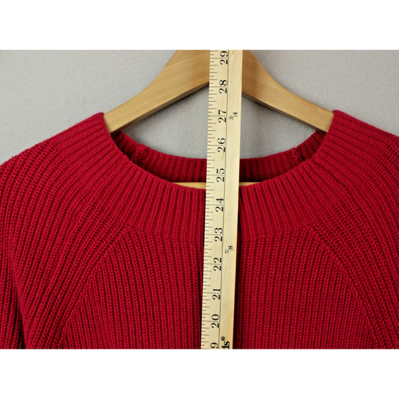 Lands End Women's Sweater Medium Red Pink Knit Cotton/Acrylic - Picture 4 of 7